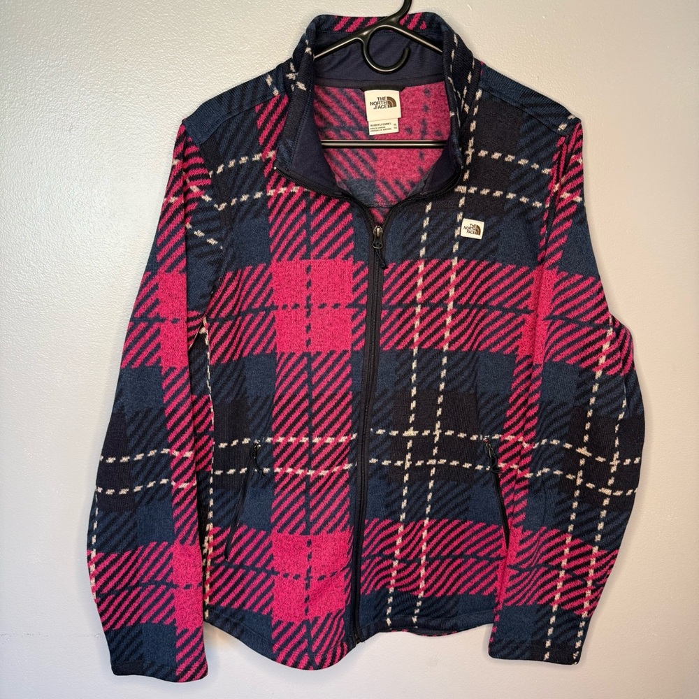 The North Face Pink & Navy Plaid Fleece Pullover